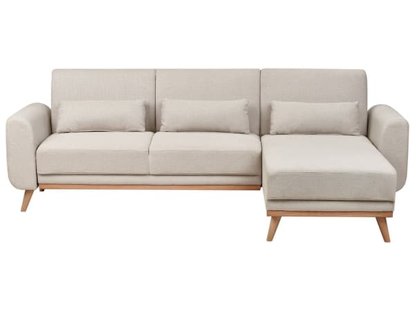 Hjørnesofa Lys Beige Polstring Polyester Stoff Lette Treben Puter Moderne Design