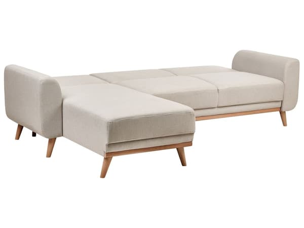 Hjørnesofa Lys Beige Polstring Polyester Stoff Lette Treben Puter Moderne Design