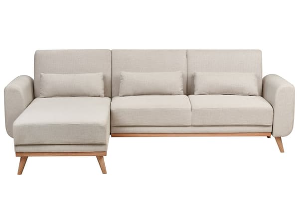 Hjørnesofa Lys Beige Polstring Polyester Stoff Lette Treben Puter Moderne Design
