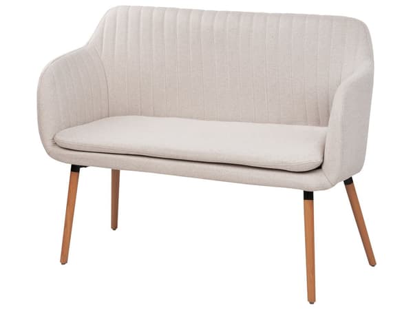 Köksoffa Ljusbeige Tygklädsel 2-sits Metallram Ben Ljust Trä Bänk