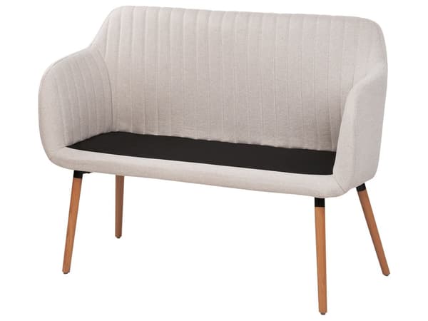 Köksoffa Ljusbeige Tygklädsel 2-sits Metallram Ben Ljust Trä Bänk