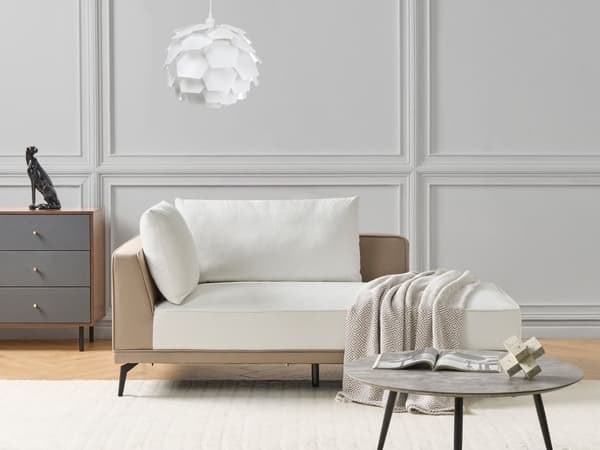 Hörnsoffa Vänster Off-White Taupe Polyester Konstläder Stålben Dynor Vardagsrum