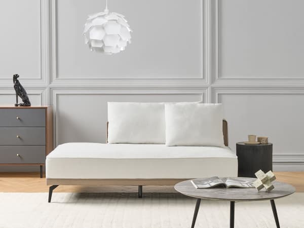 Hörnsoffa Vänster Off-White Taupe Polyester Konstläder Stålben Dynor Vardagsrum