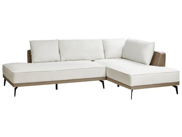 Hörnsoffa Vänster Off-White Taupe Polyester Konstläder Stålben Dynor Vardagsrum