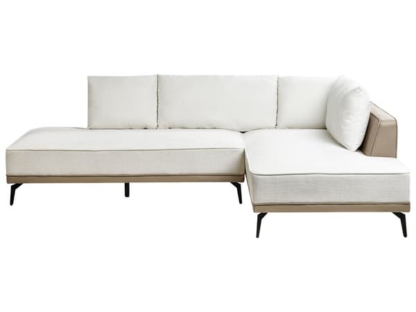 Hörnsoffa Vänster Off-White Taupe Polyester Konstläder Stålben Dynor Vardagsrum