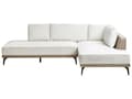 Miniatyrbillede 1 af 11: Hjørnesofa venstre brudt hvid beige grå polyester øko læder stålben hynder stue opholdsrum