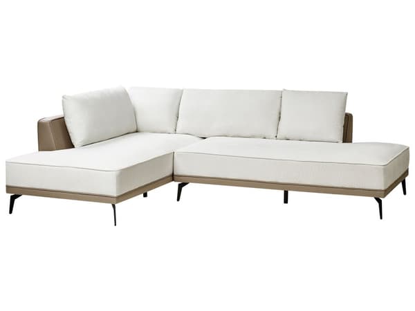 Hjørnesofa venstre brudt hvid beige grå polyester øko læder stålben hynder stue opholdsrum
