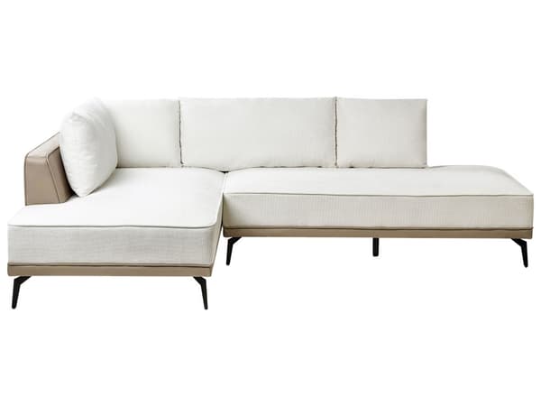 Hjørnesofa venstre brudt hvid beige grå polyester øko læder stålben hynder stue opholdsrum