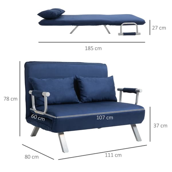 Rootz 2 pers. sovesofa - sovesofa - sovesofa - Dobbelt sofa - Justerbart ryglæn - Blå - 111 cm x 80 cm x 78 cm