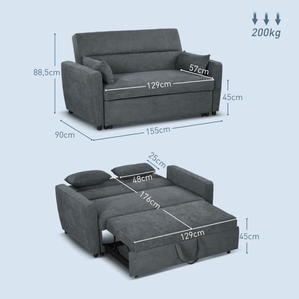 Rootz 2-i-1 bäddsoffa - Soffa - Gästsäng - Ergonomisk design - 3 justerbara ryggstöd - Klädsel av hög kvalitet - 155 cm x 90 cm x 88,5 cm