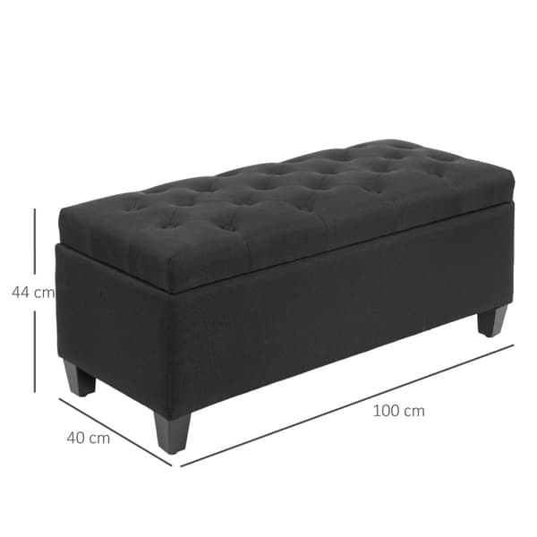 Rootz-sänkypenkki - Ottomaanien säilytyspenkki - Makuuhuoneen kalusteet - Vintage Glamour - 100cm x 40cm x 44cm - Musta polyesteri - Kumipuujalat