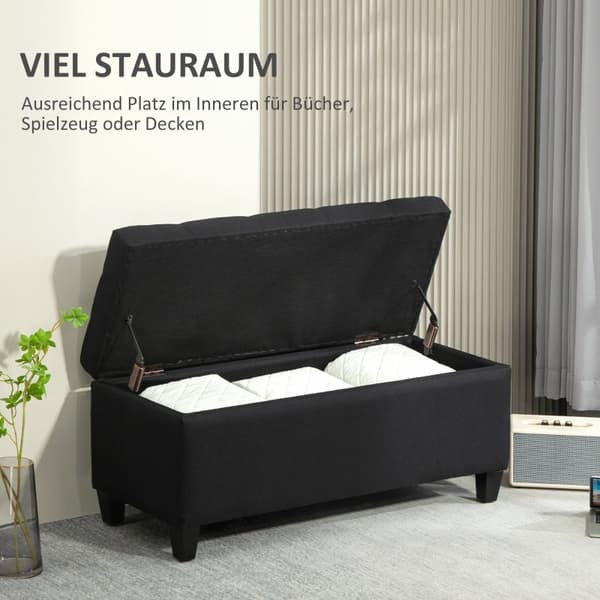 Rootz-sänkypenkki - Ottomaanien säilytyspenkki - Makuuhuoneen kalusteet - Vintage Glamour - 100cm x 40cm x 44cm - Musta polyesteri - Kumipuujalat