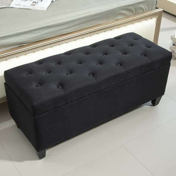 Rootz-sänkypenkki - Ottomaanien säilytyspenkki - Makuuhuoneen kalusteet - Vintage Glamour - 100cm x 40cm x 44cm - Musta polyesteri - Kumipuujalat