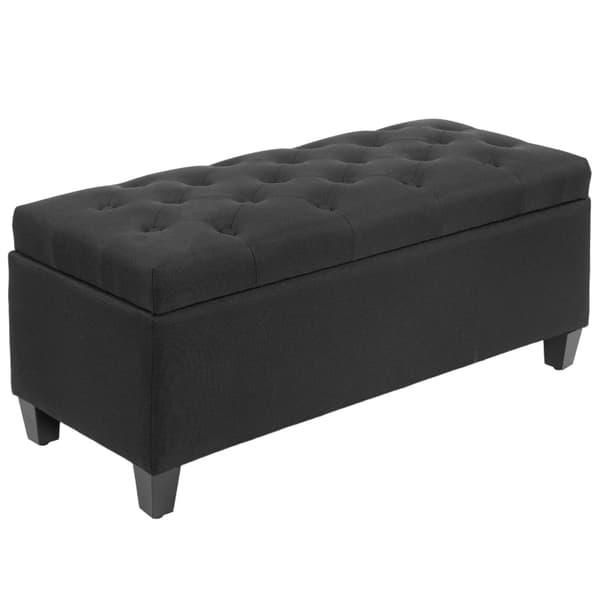 Rootz-sänkypenkki - Ottomaanien säilytyspenkki - Makuuhuoneen kalusteet - Vintage Glamour - 100cm x 40cm x 44cm - Musta polyesteri - Kumipuujalat