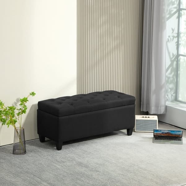 Rootz-sänkypenkki - Ottomaanien säilytyspenkki - Makuuhuoneen kalusteet - Vintage Glamour - 100cm x 40cm x 44cm - Musta polyesteri - Kumipuujalat