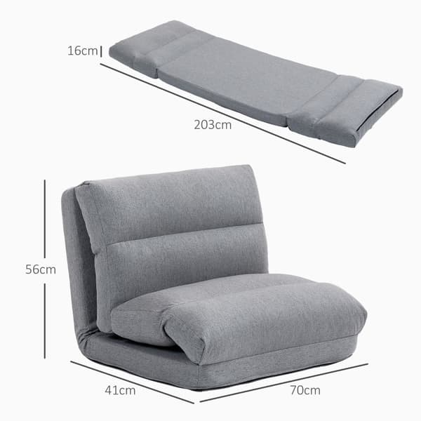 Rootz Floor Chair - Hvileseng Seng - Justerbart ryglæn - Stofbetræk - 70cm x 41cm x 56cm - Grå - Imiteret linned - Metalramme