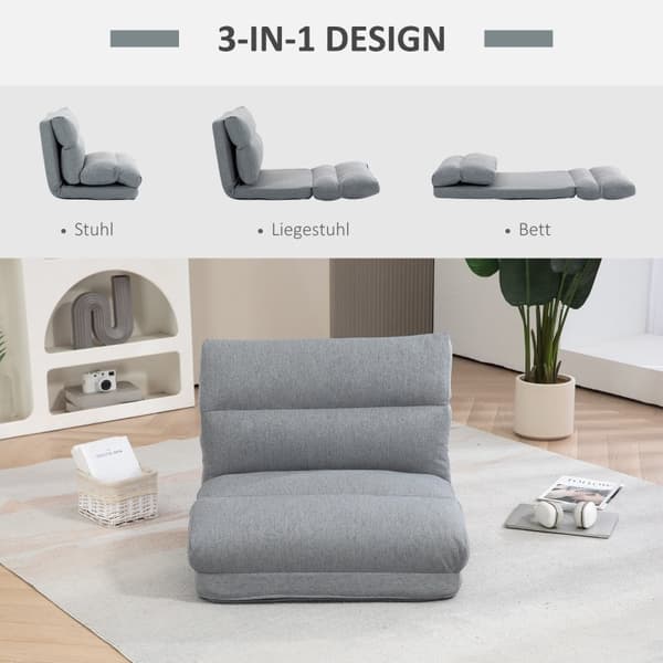 Rootz Floor Chair - Hvileseng Seng - Justerbart ryglæn - Stofbetræk - 70cm x 41cm x 56cm - Grå - Imiteret linned - Metalramme