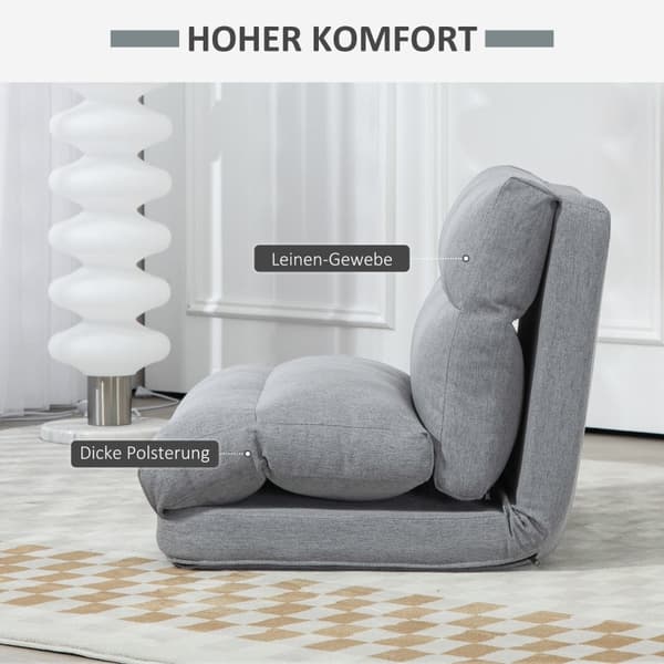 Rootz Floor Chair - Hvileseng Seng - Justerbart ryglæn - Stofbetræk - 70cm x 41cm x 56cm - Grå - Imiteret linned - Metalramme