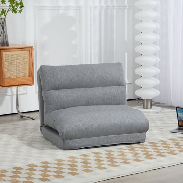 Rootz Floor Chair - Hvileseng Seng - Justerbart ryglæn - Stofbetræk - 70cm x 41cm x 56cm - Grå - Imiteret linned - Metalramme