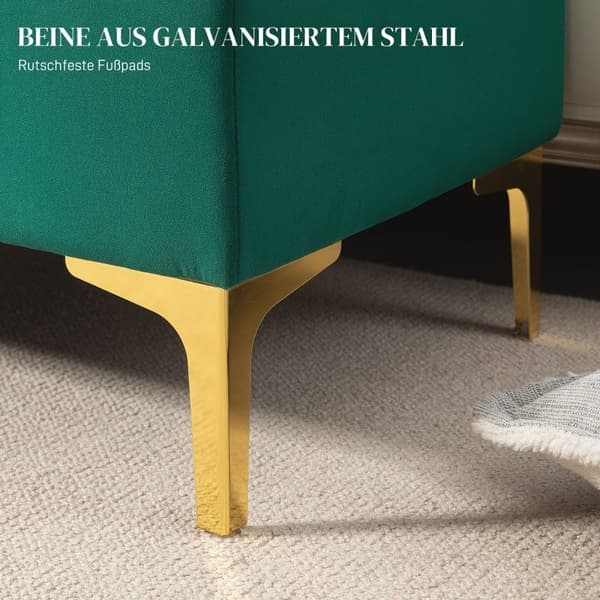 Rootz Green Velvet Storage Sängbänk - Entrébänk - Klädd bänk - Knäppt tuftad design - Guldben - 120 cm x 44 cm x 44,5 cm