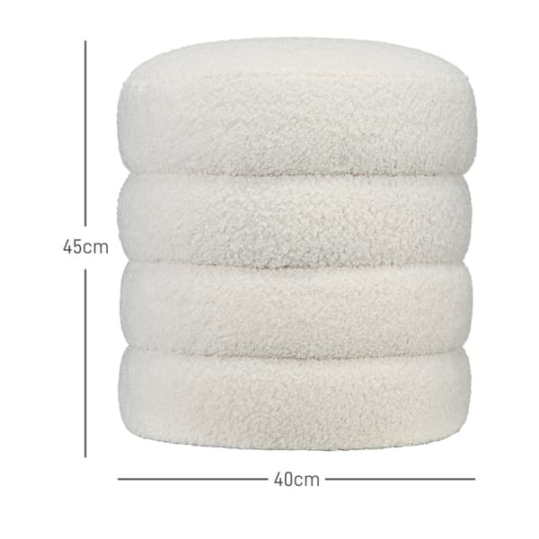 Rootz Ottoman skammel - Fodstøtte - Rund skammel - Tyk skumpolstring - Hudvenligt betræk - Cremehvid - 40 cm x 45 cm - Stålramme