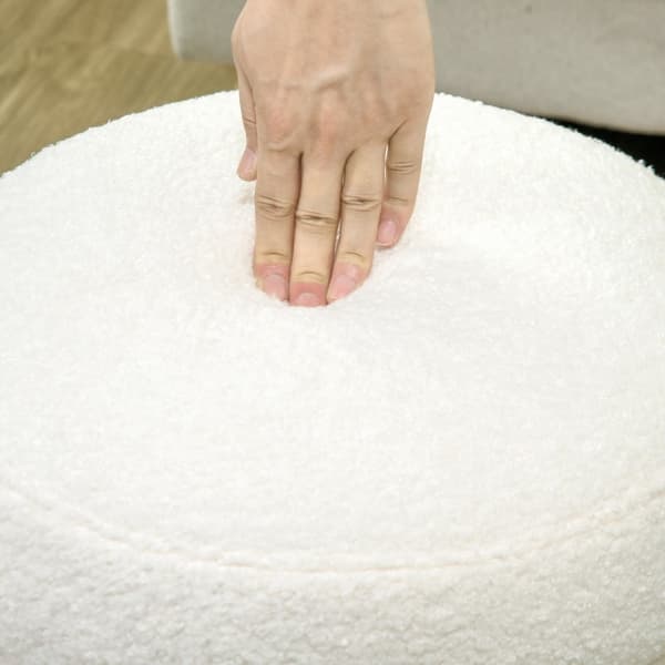 Rootz Ottoman skammel - Fodstøtte - Rund skammel - Tyk skumpolstring - Hudvenligt betræk - Cremehvid - 40 cm x 45 cm - Stålramme