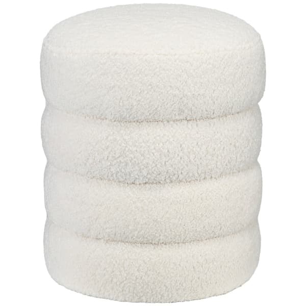 Rootz Ottoman skammel - Fodstøtte - Rund skammel - Tyk skumpolstring - Hudvenligt betræk - Cremehvid - 40 cm x 45 cm - Stålramme