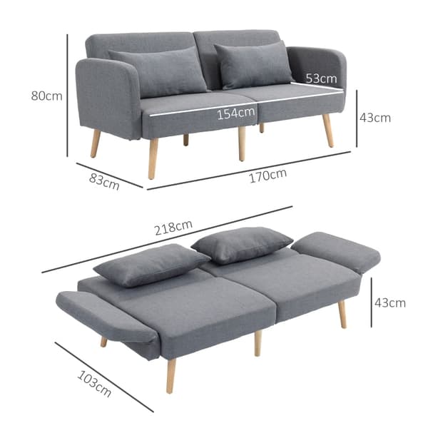 Rootz linned-look sovesofa - Justerbare armlæn - Cabriolet sofa - Gummitræben - 170 cm x 83 cm x 80 cm