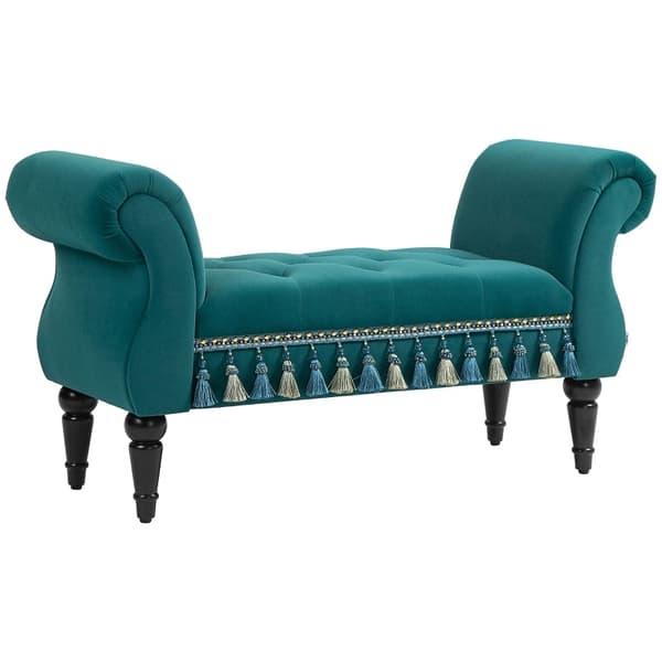 Rootz Vintage -sänkypenkki - Eteisen kenkäpenkki - Pehmustettu penkki - Massiivipuurunko - Napin tikkaus - 117cm x 40cm x 58cm