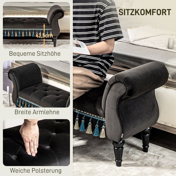 Rootz Vintage -napilla tuftattu penkki - Pehmustettu penkki - Tyylikäs sänkypenkki - Tummanharmaa - 117cm x 40cm x 58cm