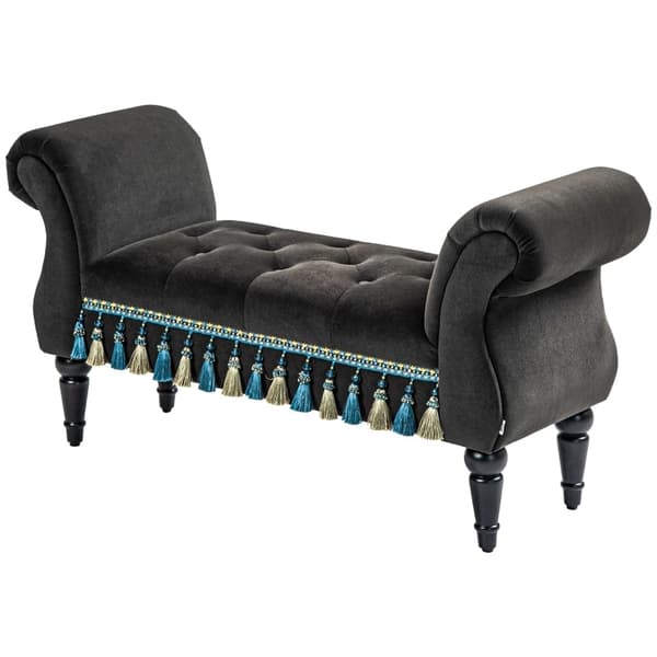 Rootz Vintage -napilla tuftattu penkki - Pehmustettu penkki - Tyylikäs sänkypenkki - Tummanharmaa - 117cm x 40cm x 58cm