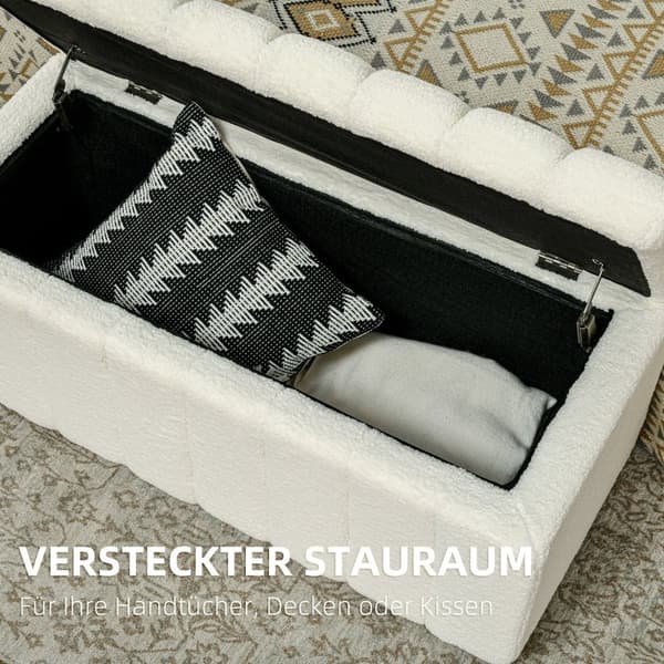 Rootz stoppad bänk med förvaring - Sängbänk - Fönstersäte - Krämvit - Massiv träram - 102cm x 45cm x 46cm