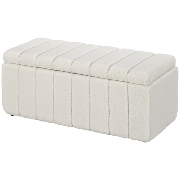 Rootz stoppad bänk med förvaring - Sängbänk - Fönstersäte - Krämvit - Massiv träram - 102cm x 45cm x 46cm
