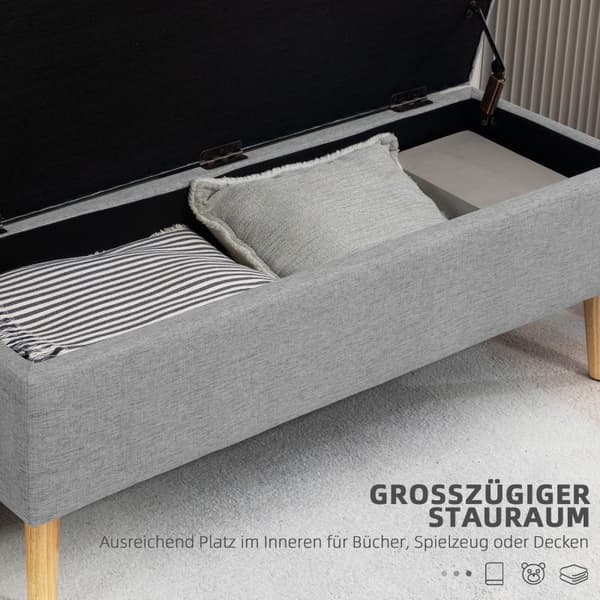 Rootz stoppad förvaringsbänk - Sängbänk - Osmansk bänk - Tyg i linnelook - 110 cm x 39 cm x 45 cm