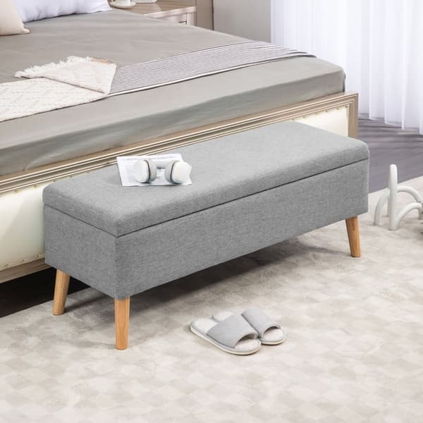 Rootz stoppad förvaringsbänk - Sängbänk - Osmansk bänk - Tyg i linnelook - 110 cm x 39 cm x 45 cm