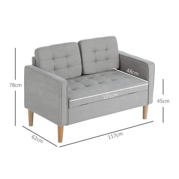 Rootz tvåsitssoffa - Loveseat i sammet - Tuftat ryggstöd med knapp - Förvaringsutrymme - Ljusgrå - 117 cm x 62 cm x 78 cm
