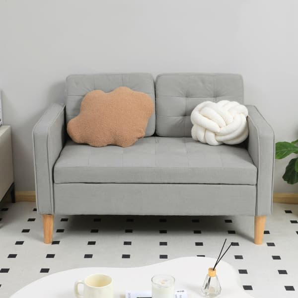 Rootz tvåsitssoffa - Loveseat i sammet - Tuftat ryggstöd med knapp - Förvaringsutrymme - Ljusgrå - 117 cm x 62 cm x 78 cm