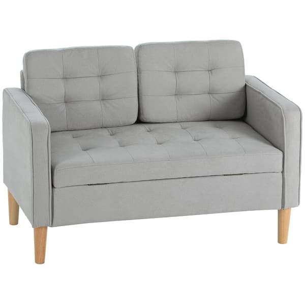 Rootz tvåsitssoffa - Loveseat i sammet - Tuftat ryggstöd med knapp - Förvaringsutrymme - Ljusgrå - 117 cm x 62 cm x 78 cm