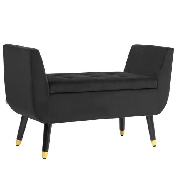 Rootz Velvet Penkki - Tummanharmaa - Säilytyspenkki - Vintage Design - Kapenevat kultaiset jalat - Hengittävä polyesteri - 107cm x 42cm x 65cm