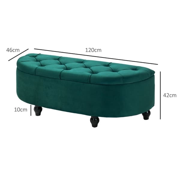 Rootz Velvet -säilytyspenkki - Tummanvihreä penkki - Pehmustettu penkki - Peittojärjestäjä - 120cm x 46cm x 42cm