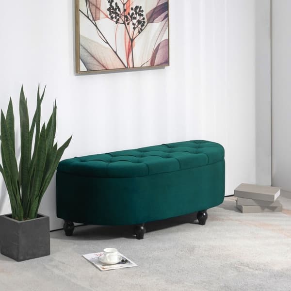 Rootz Velvet -säilytyspenkki - Tummanvihreä penkki - Pehmustettu penkki - Peittojärjestäjä - 120cm x 46cm x 42cm