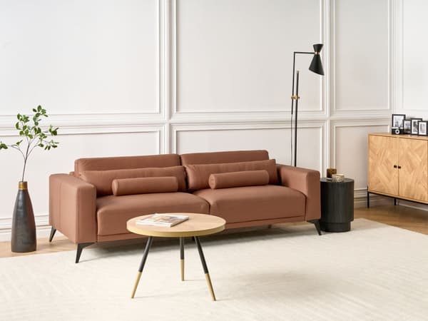 Soffa 3-sits Brun Konstläder Justerbar Ryggstöd Höjd Modern