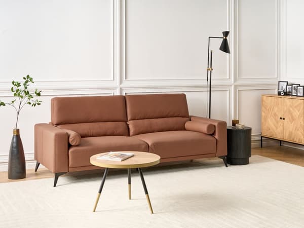Soffa 3-sits Brun Konstläder Justerbar Ryggstöd Höjd Modern