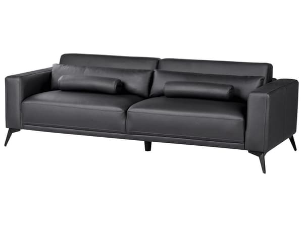 Soffa 3-sits Svart Konstläder Justerbar Ryggstöd Höjd Modern