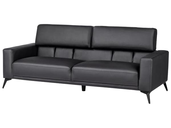 Soffa 3-sits Svart Konstläder Justerbar Ryggstöd Höjd Modern