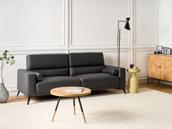 Soffa 3-sits Svart Konstläder Justerbar Ryggstöd Höjd Modern
