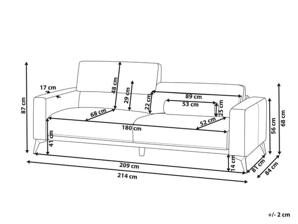 Soffa 3-sits Taupe Tyg Justerbar Ryggstöd Höjd Modern