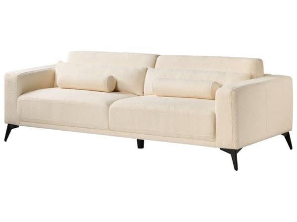 Sofa Off-white Bouclé 3-seter Ryggstøtte med justerbar høyde Ekstra puter Metallben Moderne design Stue