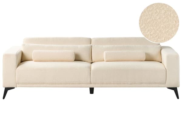 Sofa Off-white Bouclé 3-seter Ryggstøtte med justerbar høyde Ekstra puter Metallben Moderne design Stue