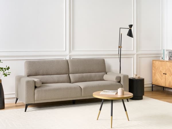 Sofa Taupe Bouclé 3-seter Ryggstøtte med justerbar høyde Ekstra puter Metallben Moderne design Stue